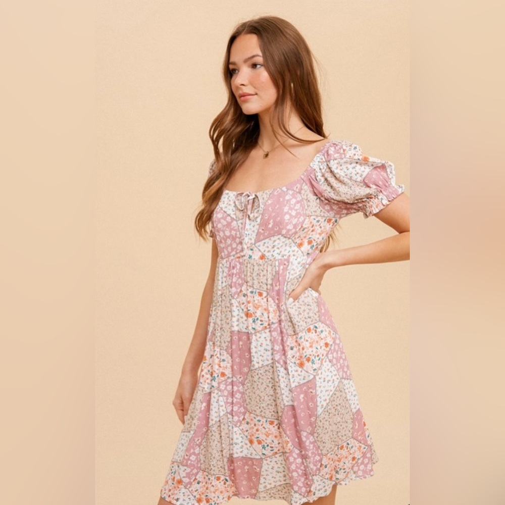 New Hem & Thread Patchwork Print Back Cut Out Dre… - image 1